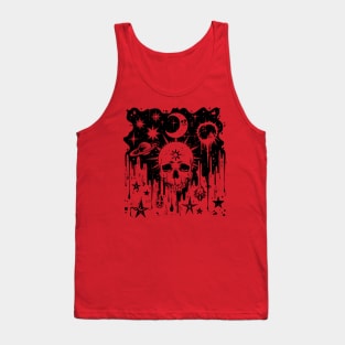 Linocut Skull on a background of space in the grunge style Tank Top